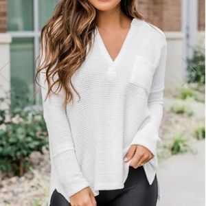 V neck waffle top